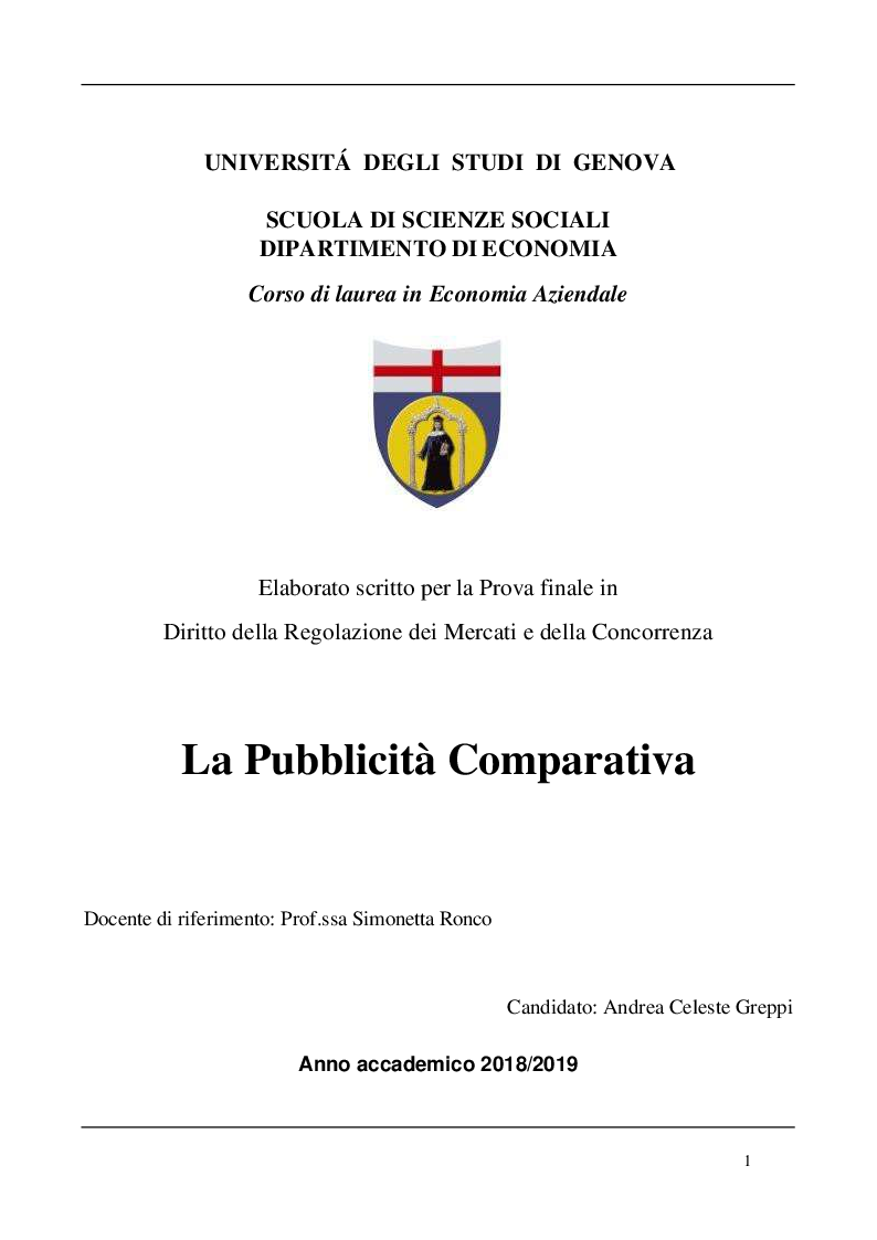 Anteprima della tesi: La pubblicità comparativa, Pagina 1