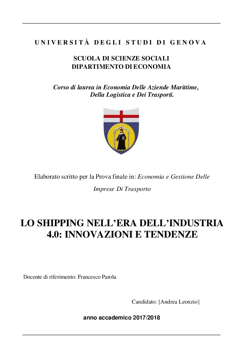 Anteprima della tesi: Lo shipping nell'era dell'industria 4.0: innovazioni e tendenze, Pagina 1