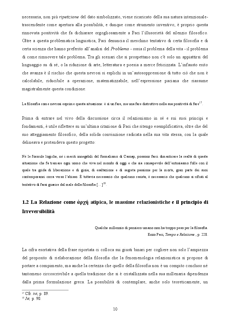 Estratto dalla tesi: Enzo Paci e la Fenomenologia relazionistica: la risposta positiva alla krisis