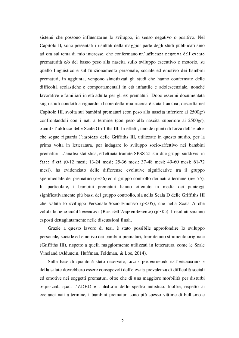 Anteprima della tesi: Una valutazione globale dello sviluppo personale, sociale ed emotivo dei bambini prematuri attraverso le Scale Griffiths III, Pagina 3