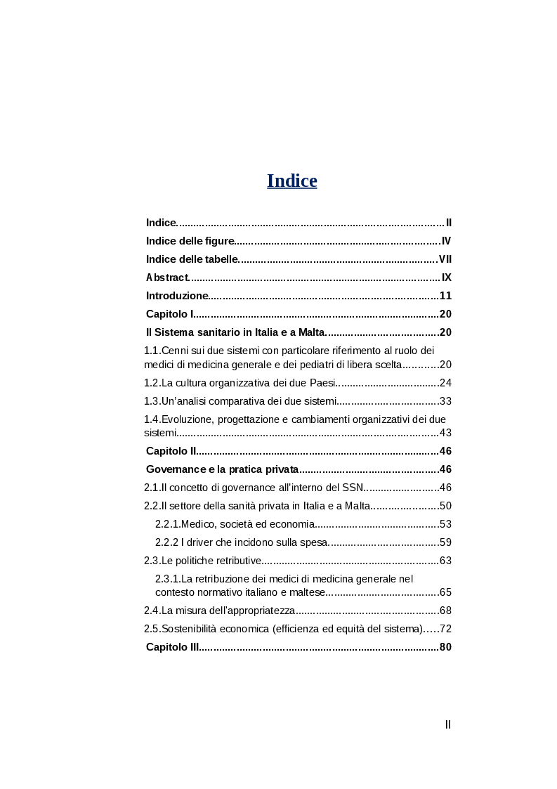 Indice della tesi: Il ruolo dei medici di medicina generale e pediatri di libera scelta nel sistema sanitario italiano e nel servizio sanitario maltese. Modelli organizzativi e profili evolutivi., Pagina 1