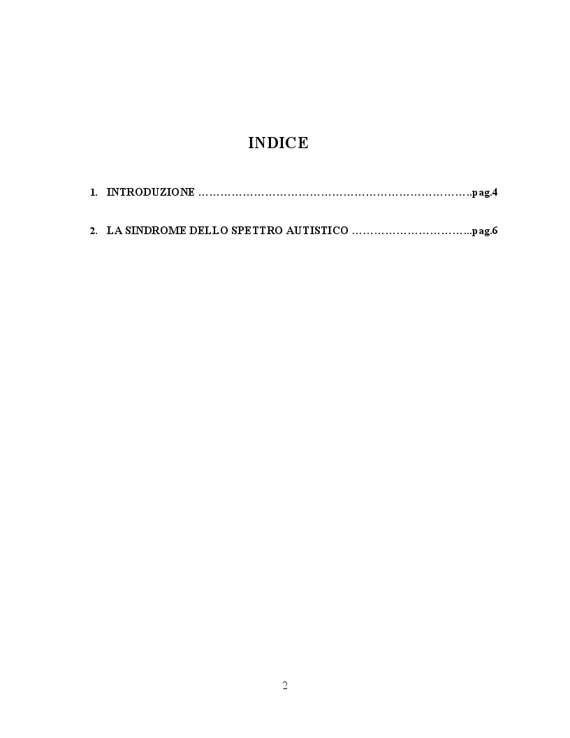 Indice della tesi: Il ruolo dell'attività fisica nel miglioramento delle abilità sociali nei soggetti autistici, Pagina 1