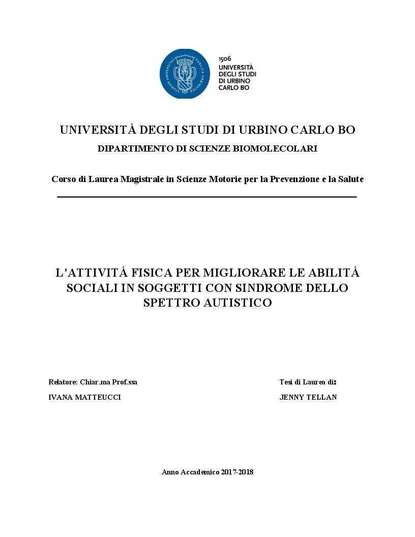 Anteprima della tesi: Il ruolo dell'attività fisica nel miglioramento delle abilità sociali nei soggetti autistici, Pagina 1