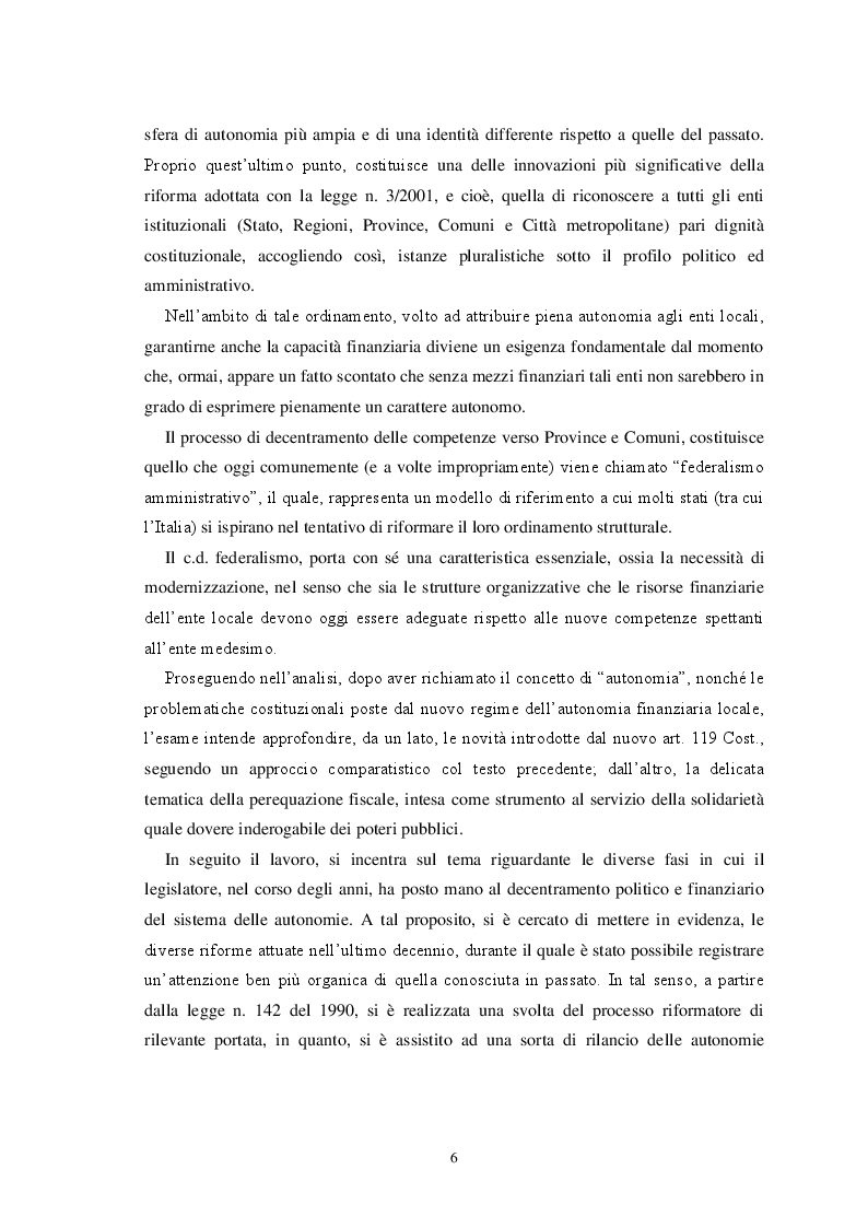 Anteprima della tesi: L'autonomia finanziaria degli Enti Locali alla luce della riforma del titolo V della Costituzione, Pagina 3