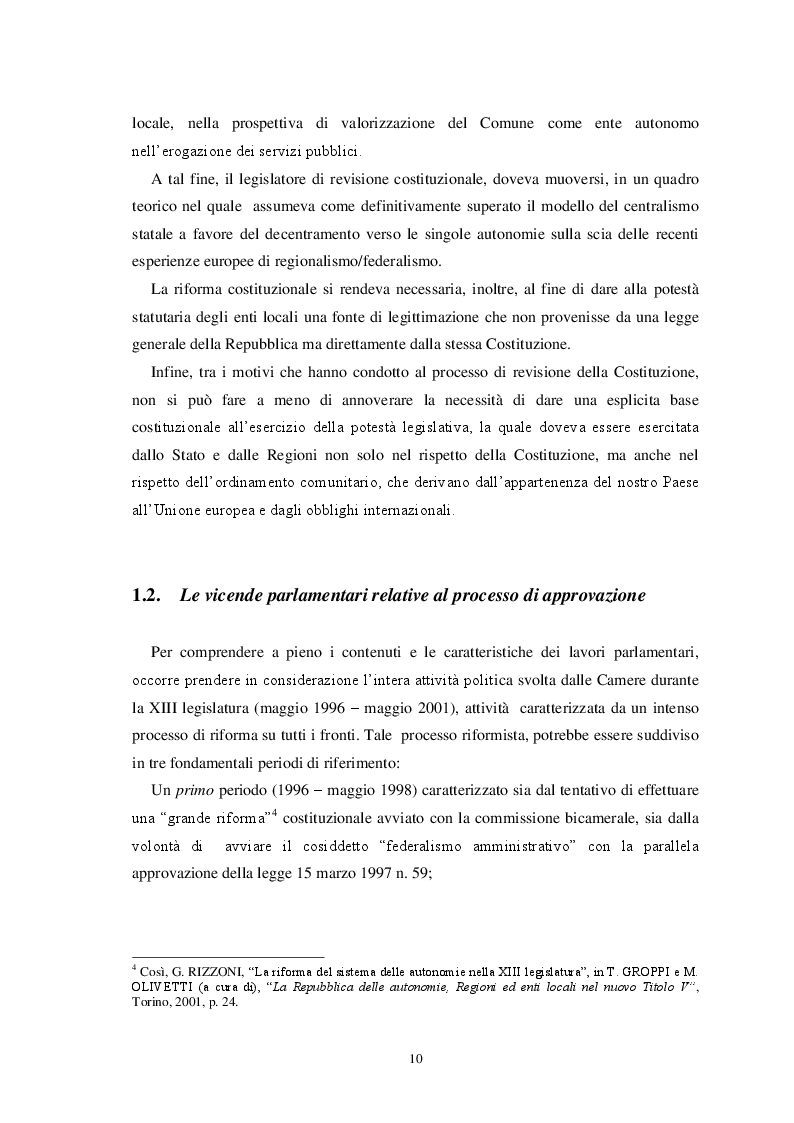 Anteprima della tesi: L'autonomia finanziaria degli Enti Locali alla luce della riforma del titolo V della Costituzione, Pagina 7