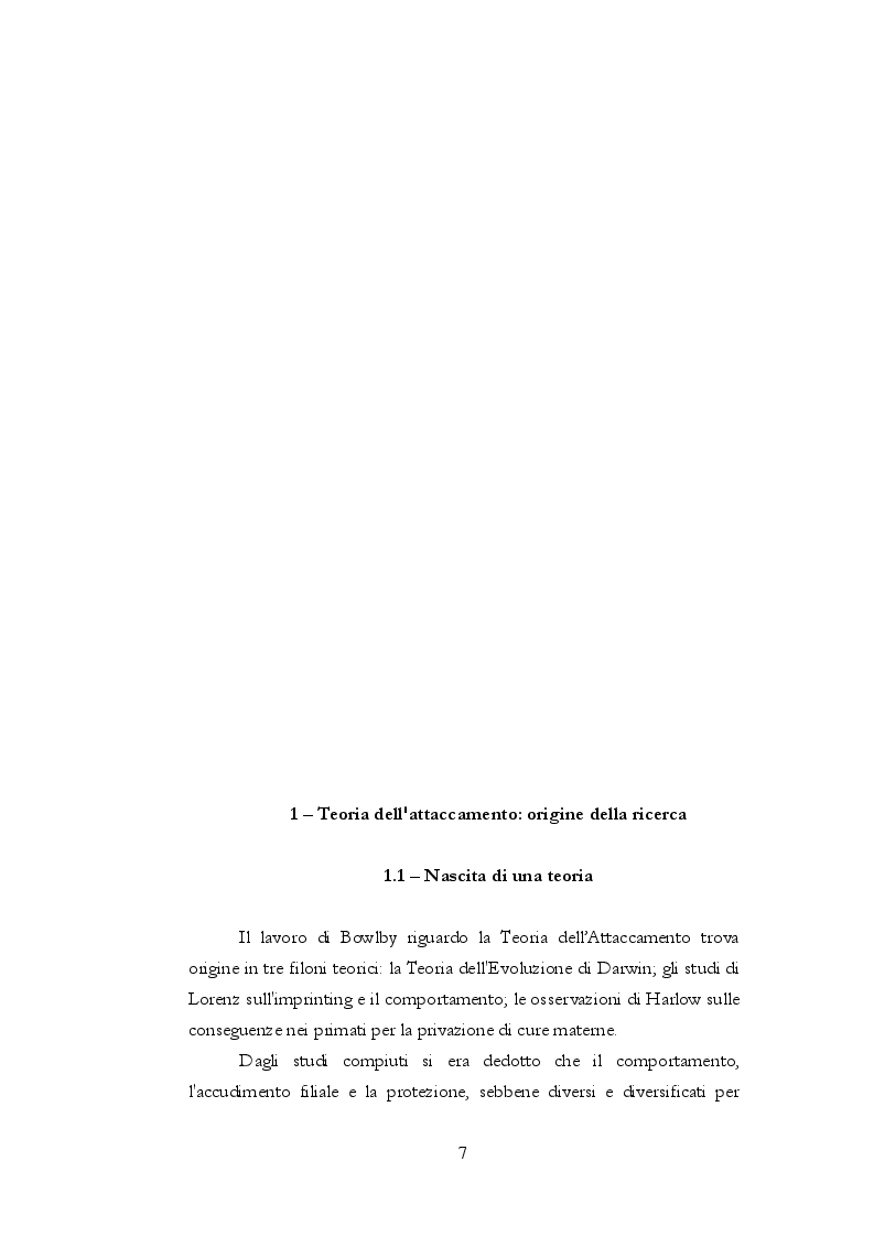 Anteprima della tesi: Teoria dell'attaccamento: nascita e spiegazione del disagio psichico, Pagina 6