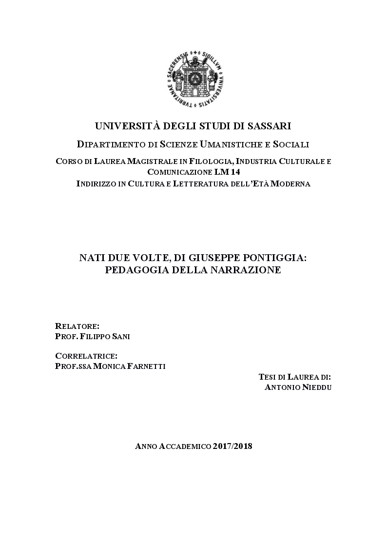 Anteprima della tesi: ''Nati due volte'' di Giuseppe Pontiggia: pedagogia della narrazione, Pagina 1