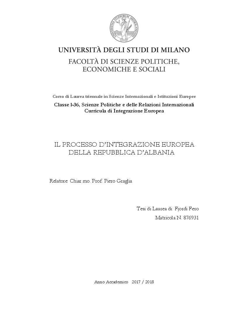 Anteprima della tesi: Il processo d'integrazione europea dell'Albania, Pagina 1
