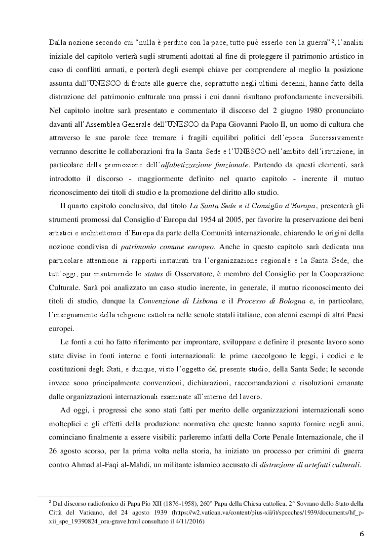 Anteprima della tesi: La Santa Sede e le relazioni con le Organizzazioni Internazionali per la cooperazione culturale, Pagina 4