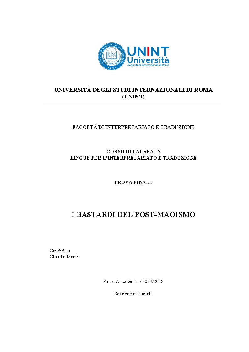 Anteprima della tesi: I Bastardi del Post-Maoismo, Pagina 1