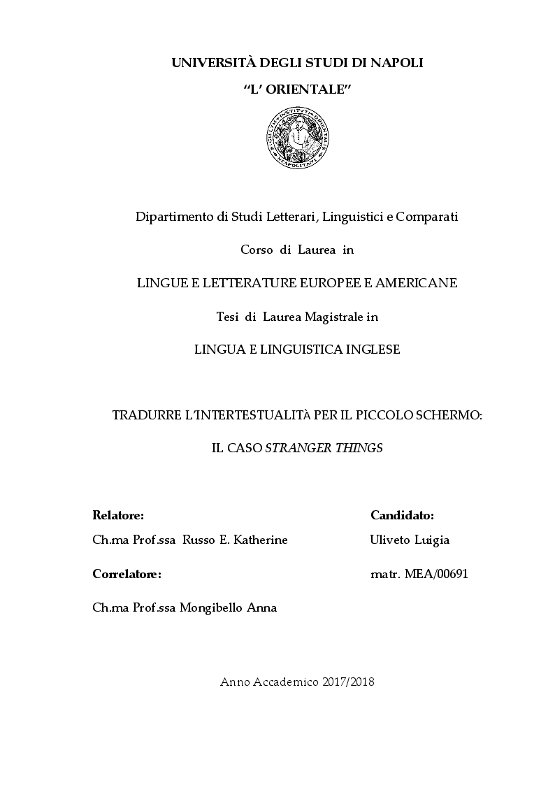 Anteprima della tesi: Tradurre l'intertestualità per il piccolo schermo: il caso Stranger Things, Pagina 1