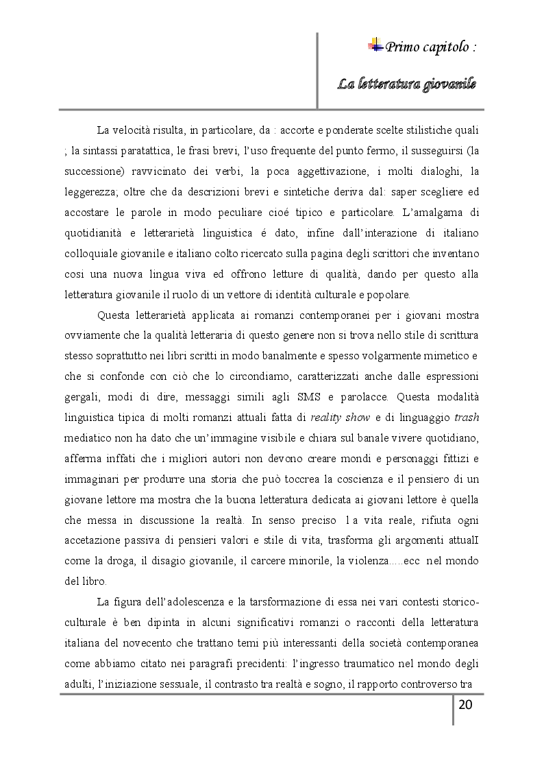 Estratto dalla tesi: La letteratura giovanile nei romanzi italiani contemporanei ''Il caso di esco a fare due passi''