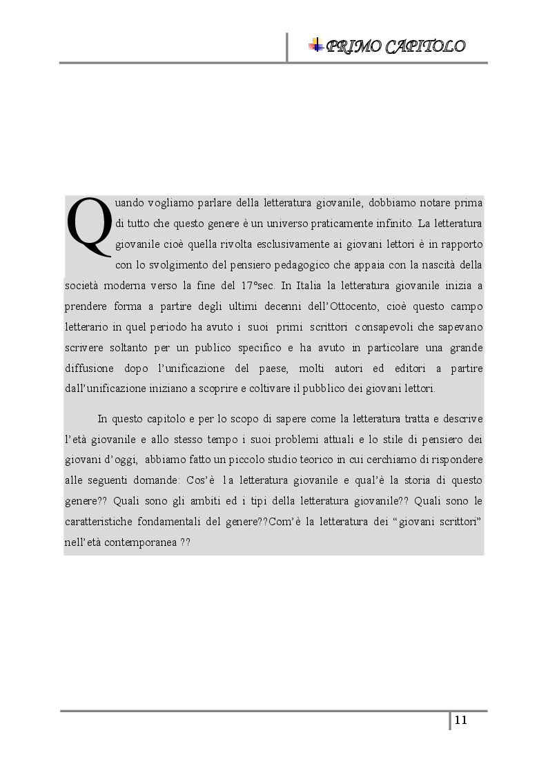 Anteprima della tesi: La letteratura giovanile nei romanzi italiani contemporanei ''Il caso di esco a fare due passi'', Pagina 5