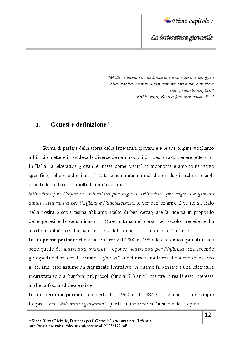 Anteprima della tesi: La letteratura giovanile nei romanzi italiani contemporanei ''Il caso di esco a fare due passi'', Pagina 6