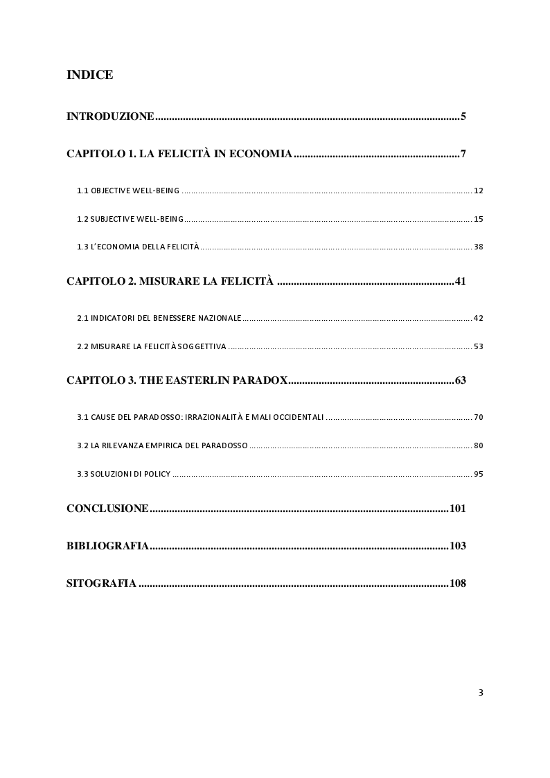 Indice della tesi: Economia e felicità: evidenze e paradossi delle società occidentali, Pagina 1