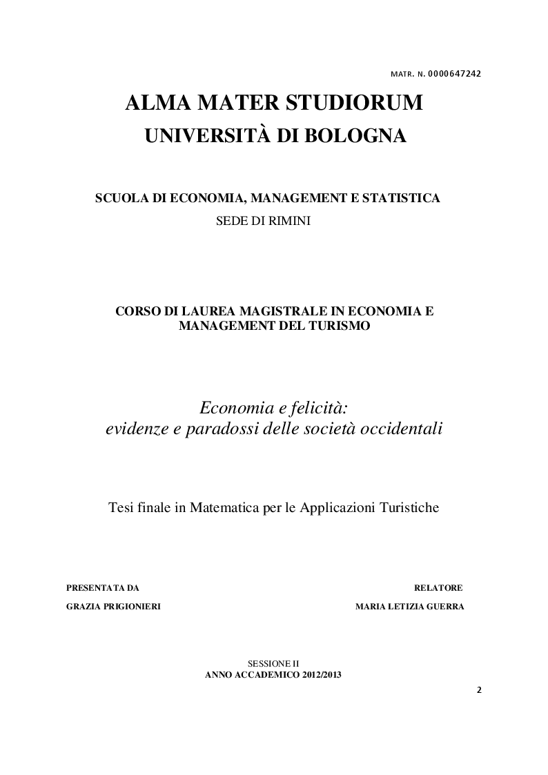 Anteprima della tesi: Economia e felicità: evidenze e paradossi delle società occidentali, Pagina 1