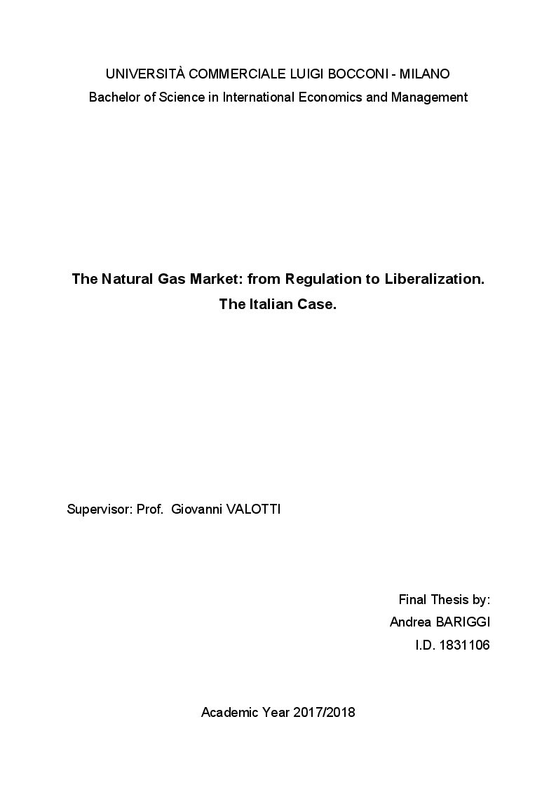 Anteprima della tesi: The Natural Gas Market: from Regulation to Liberalization. The Italian Case., Pagina 1