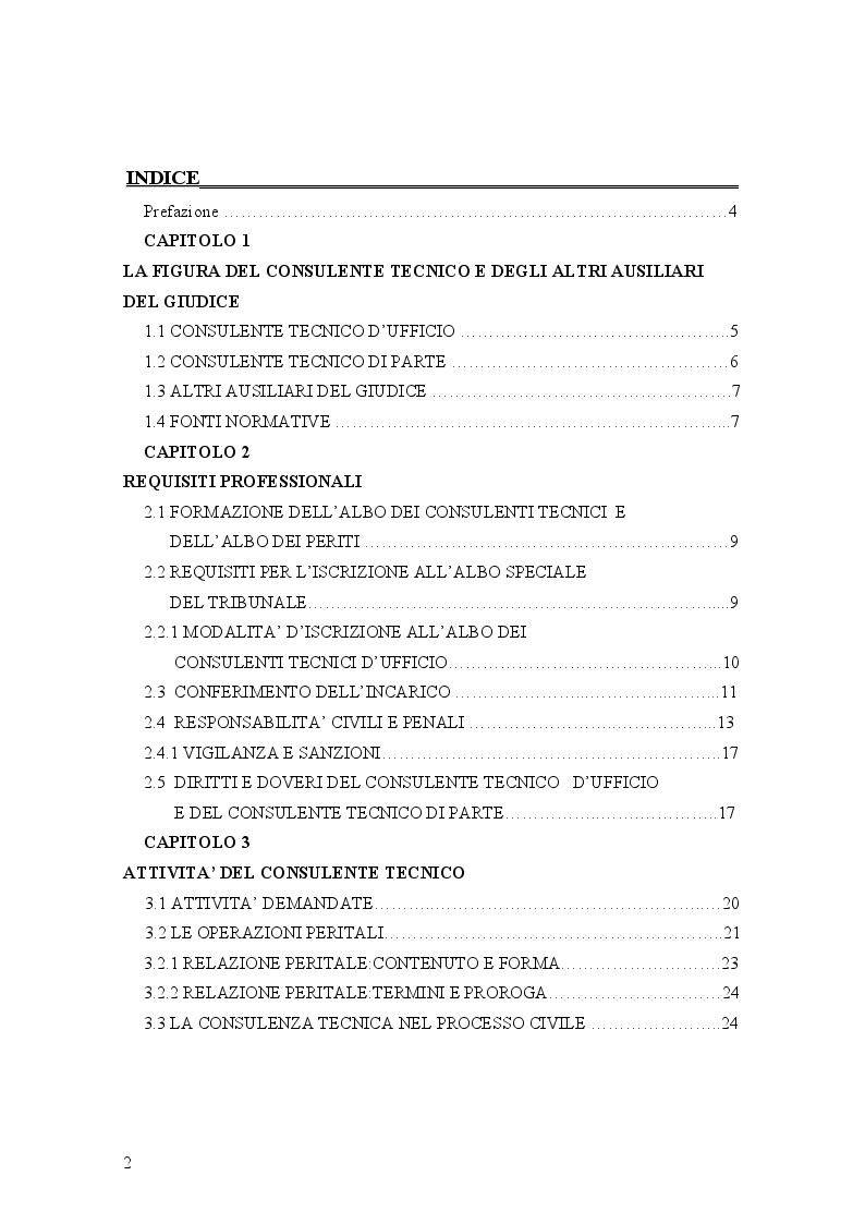 Indice della tesi: La figura del CTU e del CTP. Guida alla Consulenza Tecnica d’Ufficio in sede civile e penale: dall’incarico alla perizia, Pagina 1