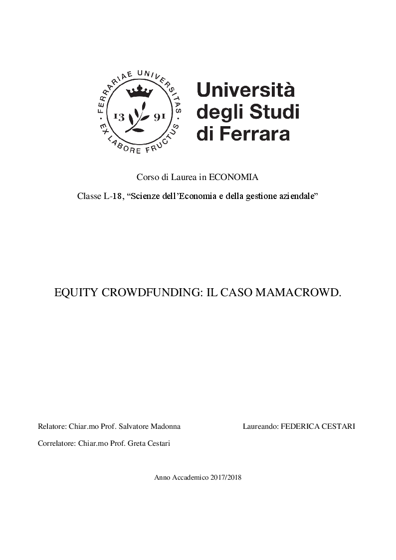Anteprima della tesi: Equity crowdfunding: il caso Mamacrowd, Pagina 1