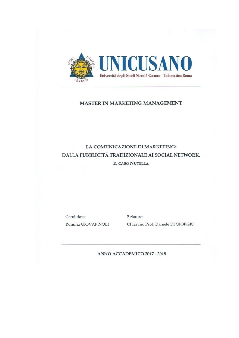 Anteprima della tesi: La comunicazione di marketing: dalla pubblicità tradizionale ai social network. Il caso Nutella, Pagina 1