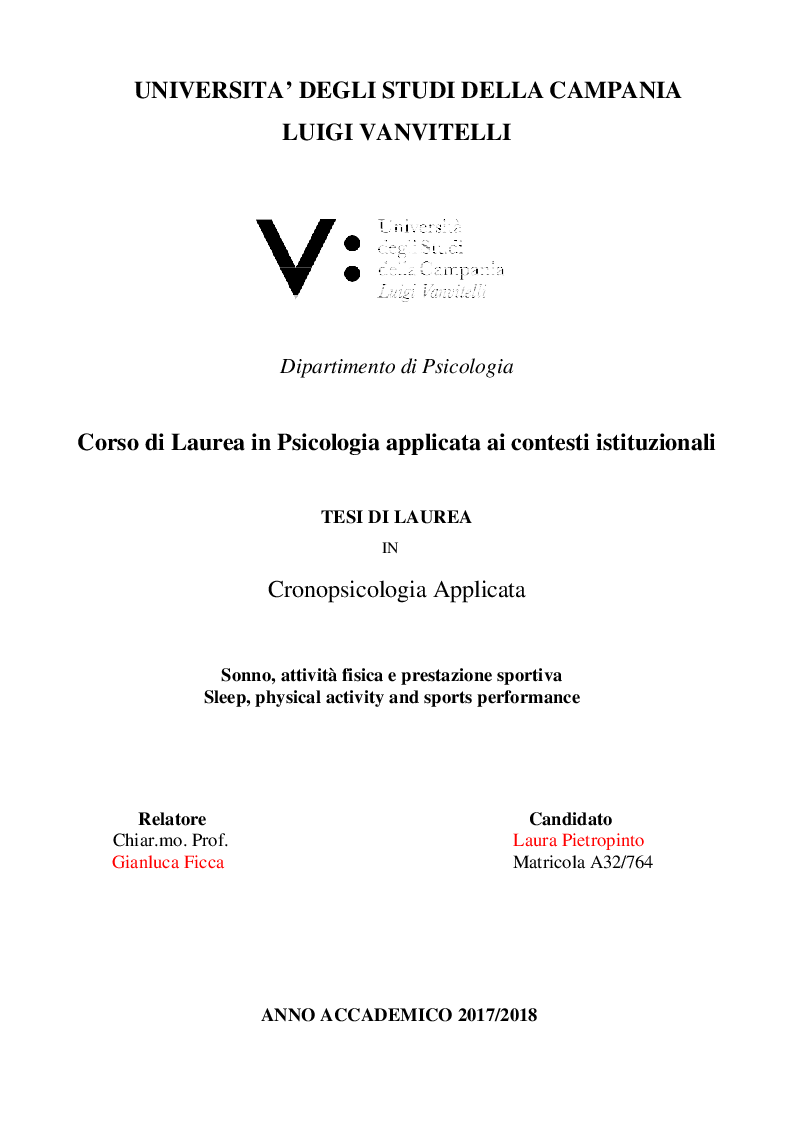 Anteprima della tesi: Sonno, attività fisica e performance atletica, Pagina 1