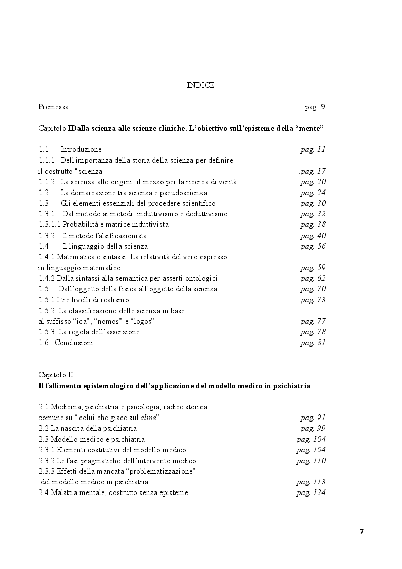Indice della tesi: Analisi epistemologica dei fondamenti teorico-metodologici della psichiatria. Dal costrutto senza episteme della ''medicina della mente'' alla fondazione della configurazione discorsiva esemplificata nello studio della Disforia di Genere, Pagina 1