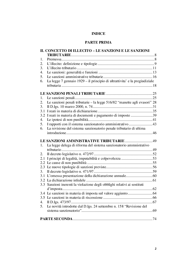 Indice della tesi: I rapporti tra sanzioni amministrative tributarie e penali tributarie - La problematica del ''Ne Bis in Idem'', Pagina 1