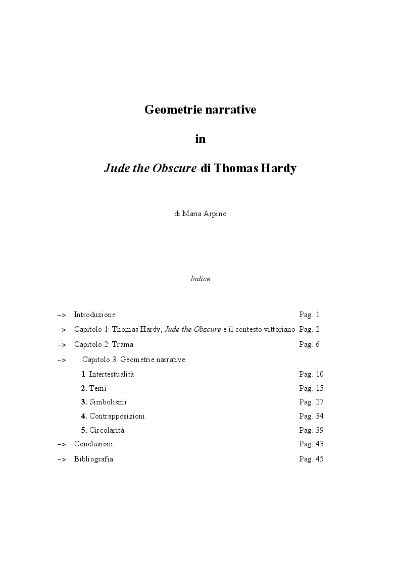 Indice della tesi: Geometrie narrative in ''Jude the Obscure'' di Thomas Hardy, Pagina 1