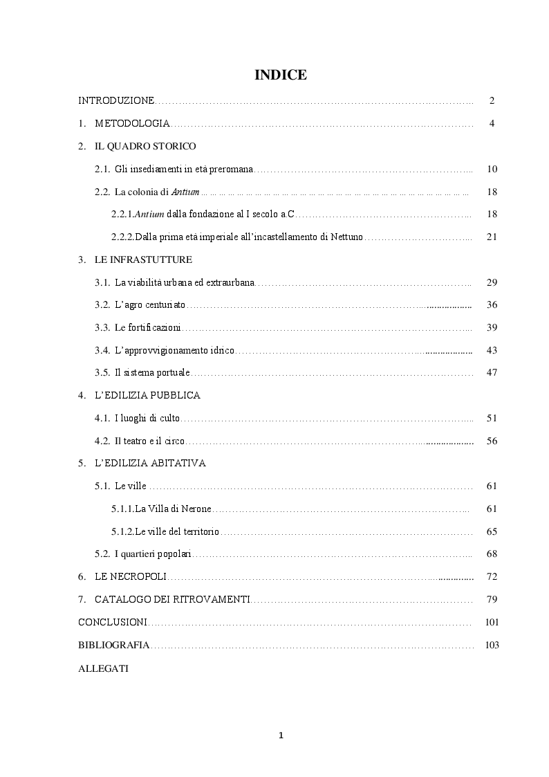 Indice della tesi: Contributo alla carta archeologica di Antium, Pagina 1
