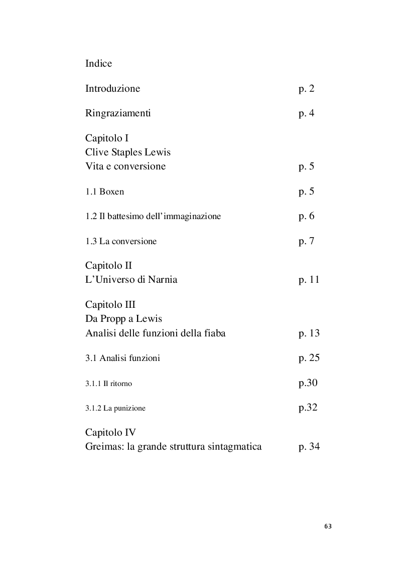 Indice della tesi: Ai confini della fiaba - Indagine su Le Cronache di Narnia, Pagina 1