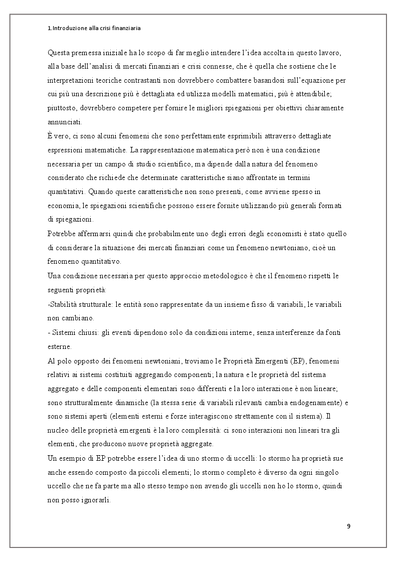Estratto dalla tesi: Instabilità dei mercati finanziari: lezioni dalla crisi dei mutui subprime