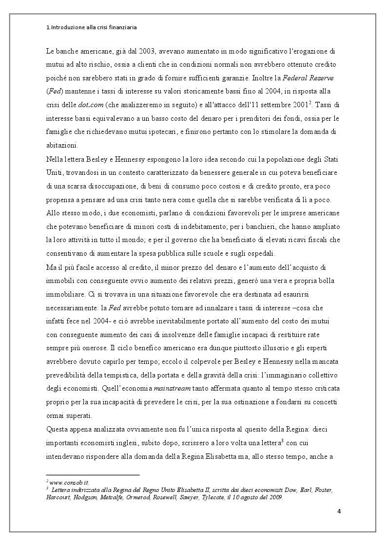 Anteprima della tesi: Instabilità dei mercati finanziari: lezioni dalla crisi dei mutui subprime, Pagina 5