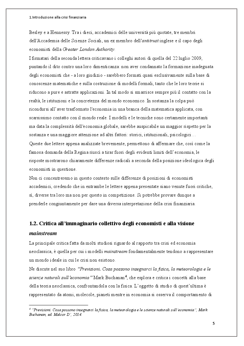 Anteprima della tesi: Instabilità dei mercati finanziari: lezioni dalla crisi dei mutui subprime, Pagina 6