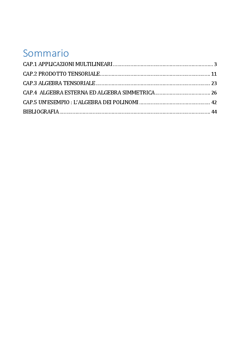 Indice della tesi: L'algebra tensoriale, Pagina 1