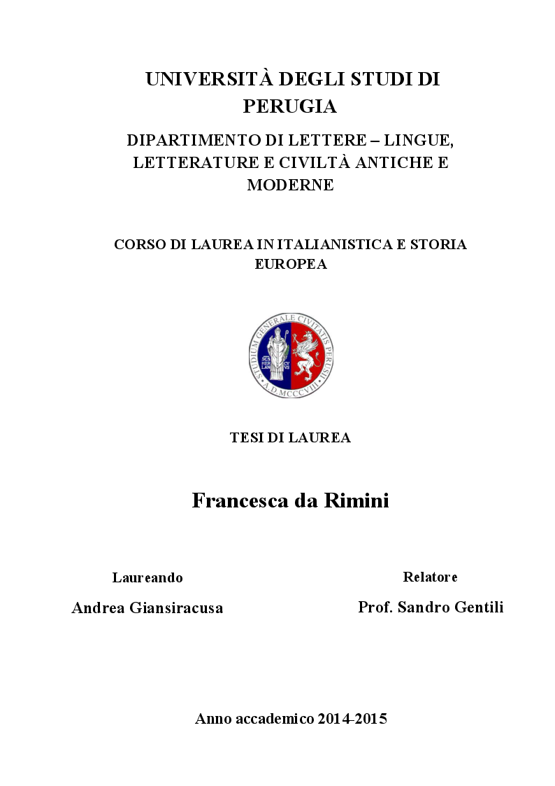 Anteprima della tesi: Francesca da Rimini, Pagina 1