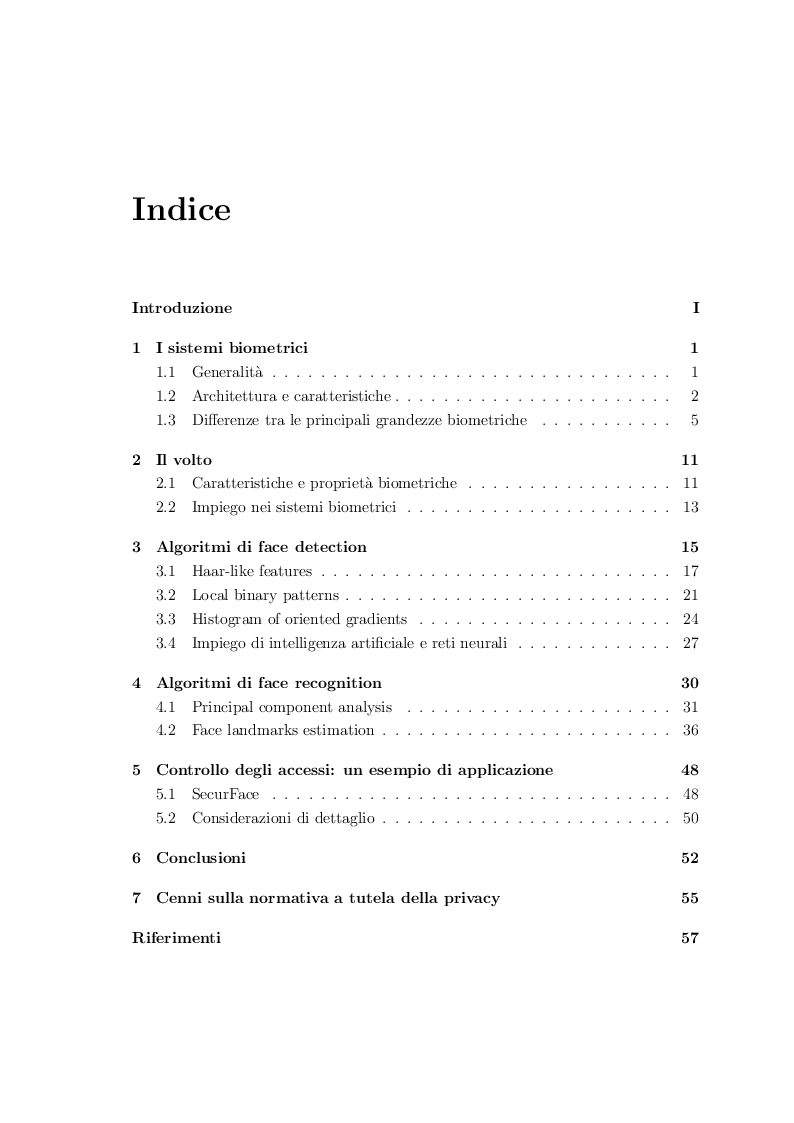 Indice della tesi: Classificazione di volti mediante sistemi biometrici multimodali, Pagina 1