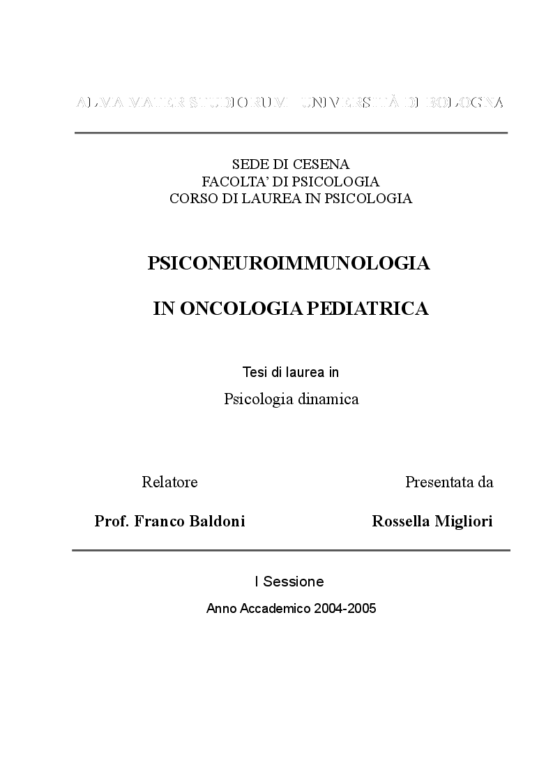 Anteprima della tesi: Psiconeuroimmunologia in oncologia pediatrica, Pagina 1