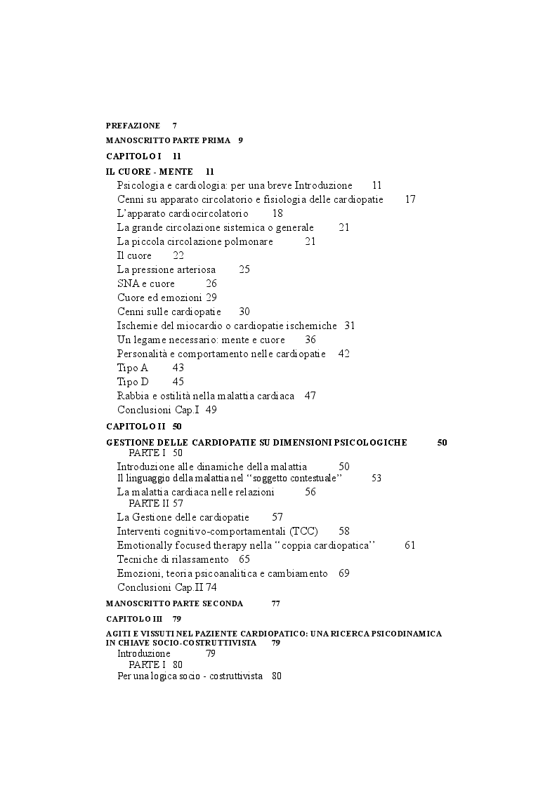 Indice della tesi: Psicologia e cardiologia: analisi di un caso, Pagina 1