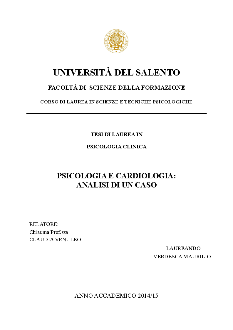 Anteprima della tesi: Psicologia e cardiologia: analisi di un caso, Pagina 1
