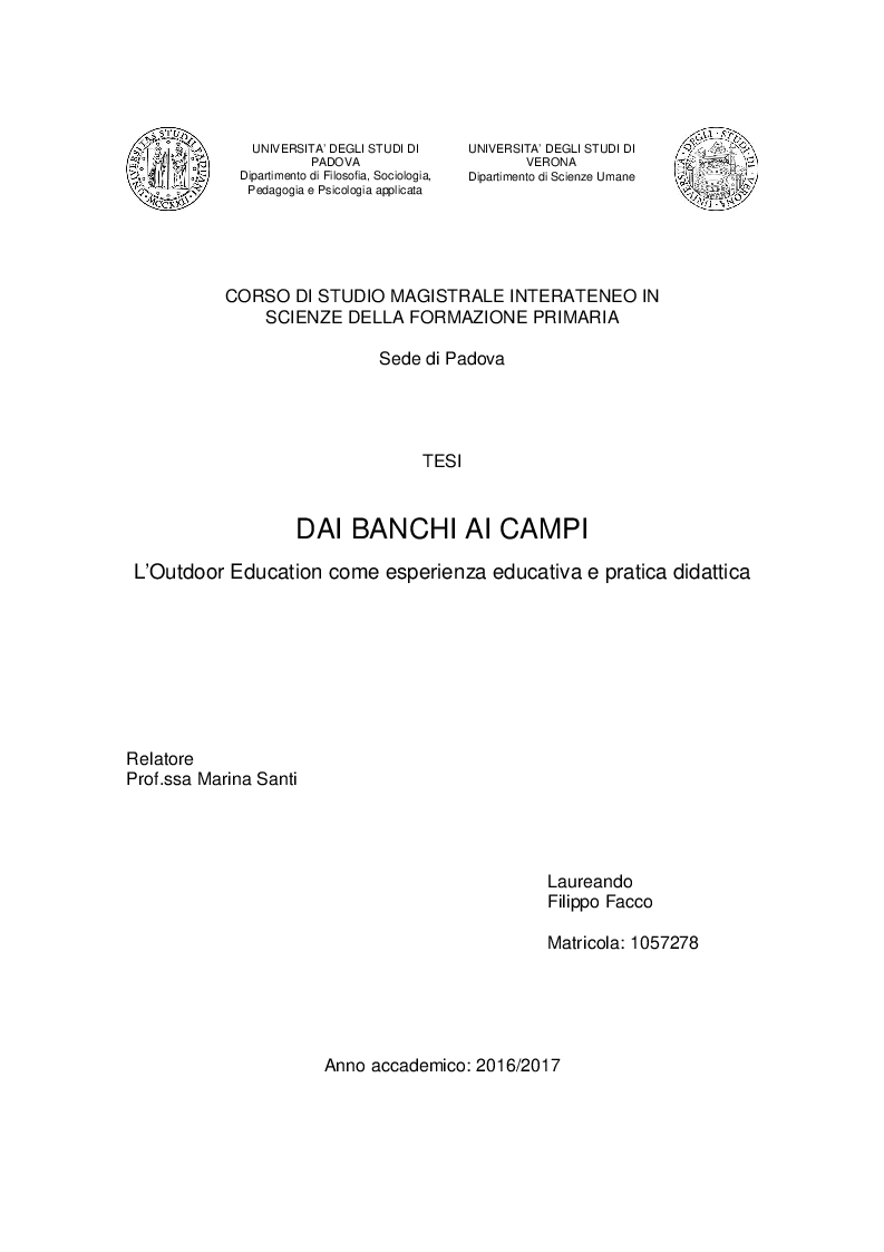 Anteprima della tesi: Dai banchi ai campi. L’Outdoor Education come esperienza educativa e pratica didattica, Pagina 1