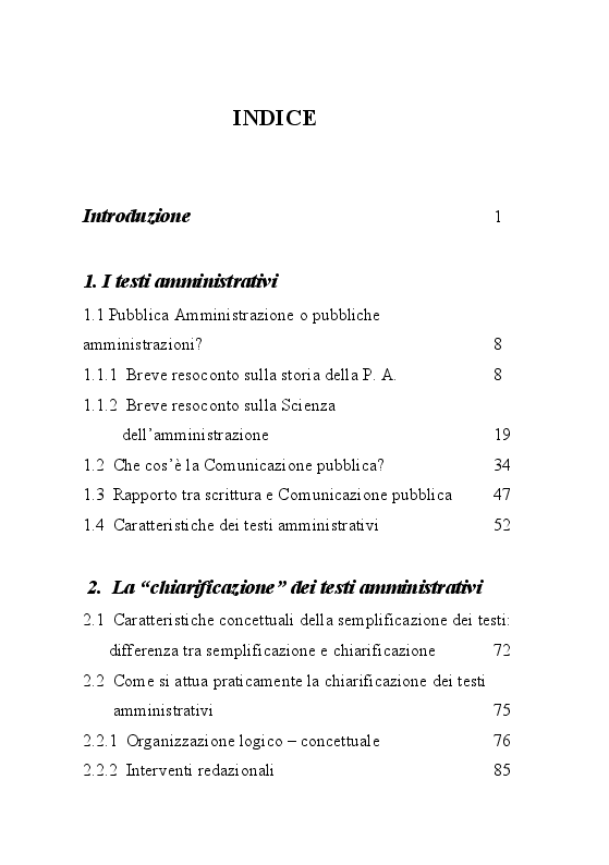 Indice della tesi: Trame burocratiche. Luci ed ombre dei testi amministrativi, Pagina 1