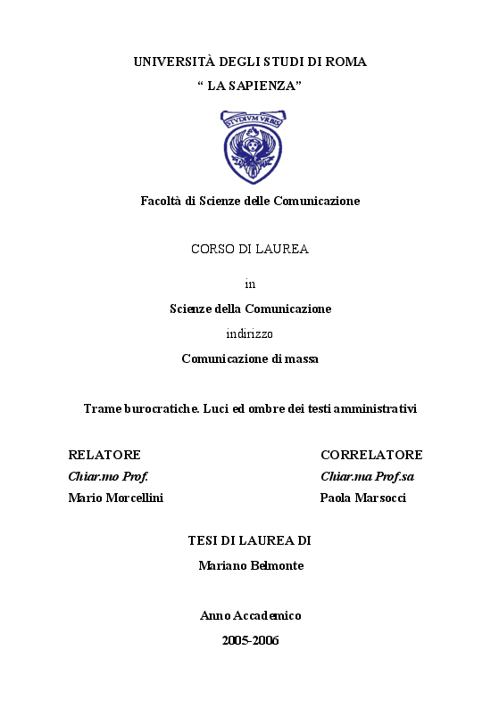 Anteprima della tesi: Trame burocratiche. Luci ed ombre dei testi amministrativi, Pagina 1