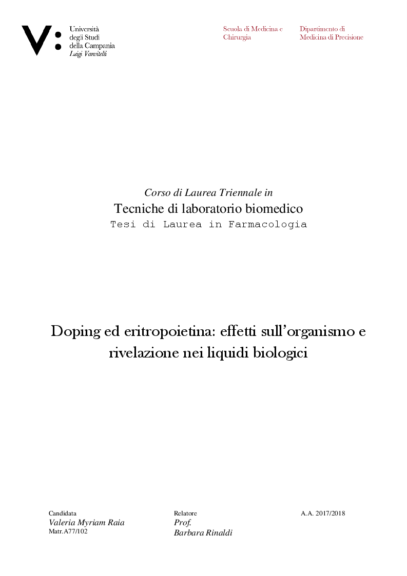 Anteprima della tesi: Doping ed eritropoietina: effetti sull'organismo e rivelazione nei liquidi biologici, Pagina 1