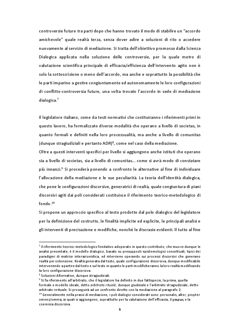 Anteprima della tesi: Mediazione: costrutto in fieri. Breve analisi del testo prodotto dal polo dialogico del legislatore, Pagina 4