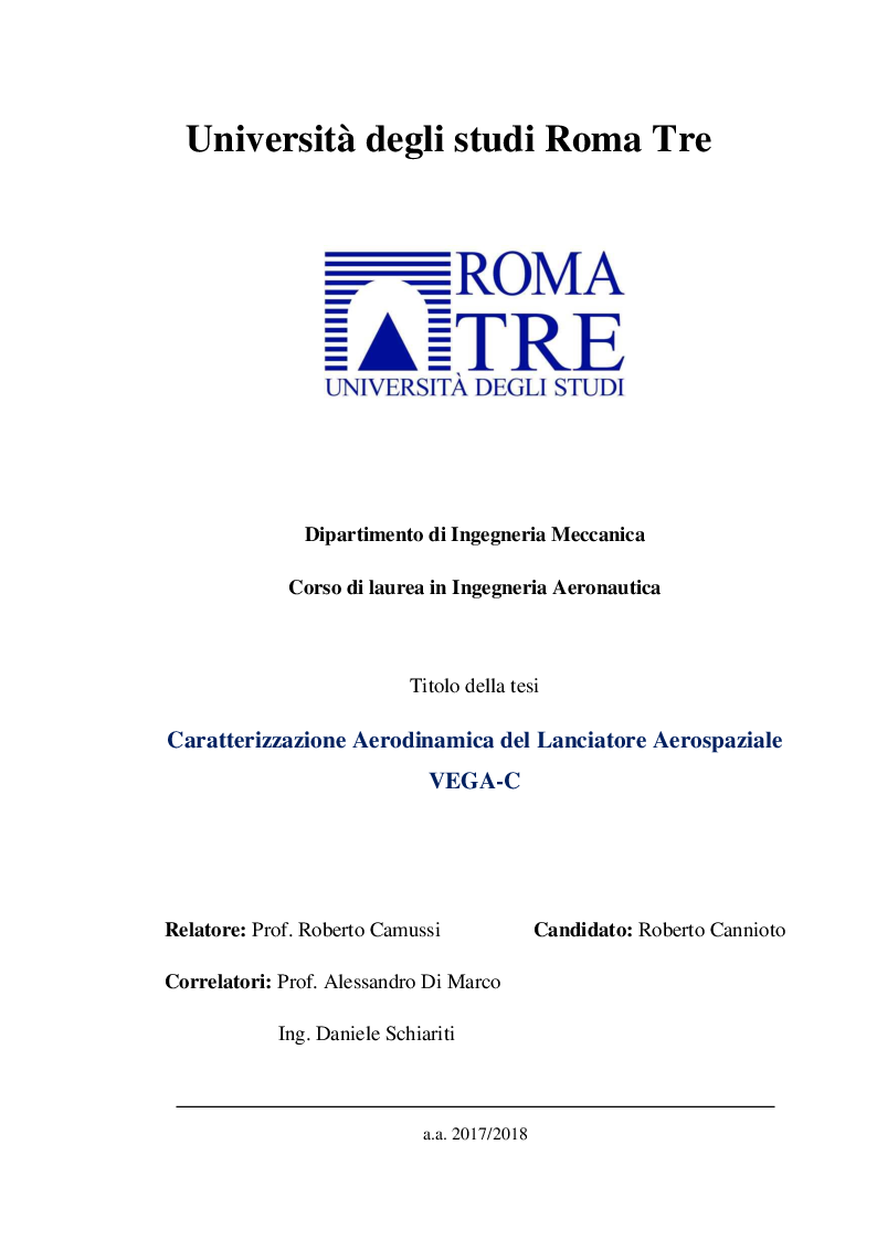 Anteprima della tesi: Caratterizzazione aerodinamica del lanciatore aerospaziale VEGA-C, Pagina 1