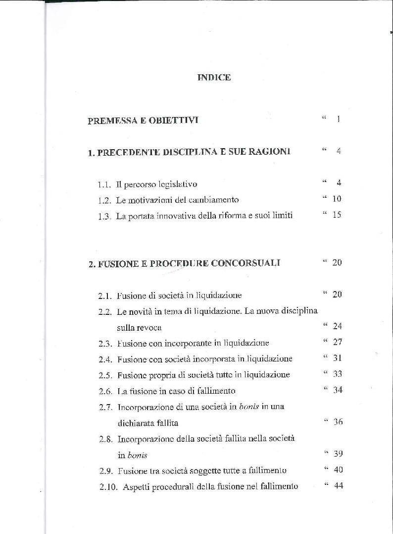Indice della tesi: Fusione, liquidazione e crisi d'impresa, Pagina 1