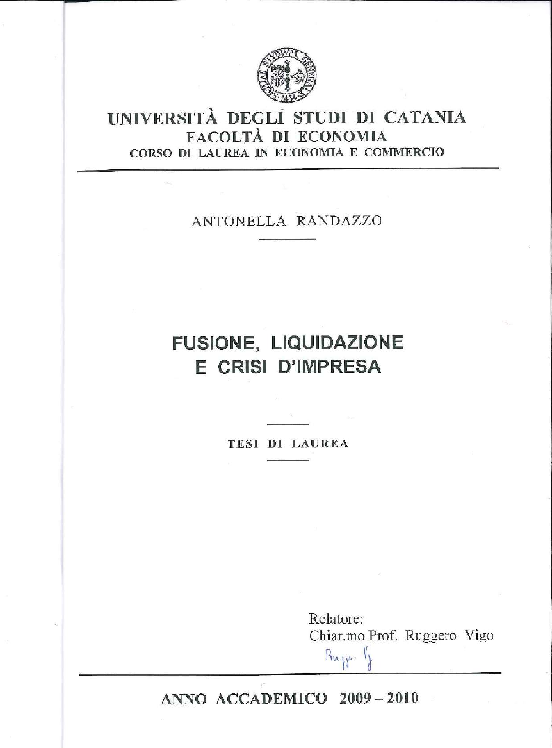 Anteprima della tesi: Fusione, liquidazione e crisi d'impresa, Pagina 1