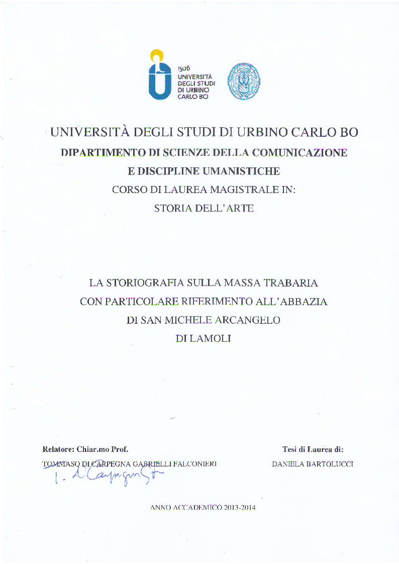 Anteprima della tesi: La Storiografia sulla Massa Trabaria con particolare riferimento dell'Abbazia Benedettina di San Michele Arcangelo di Lamoli, Pagina 1
