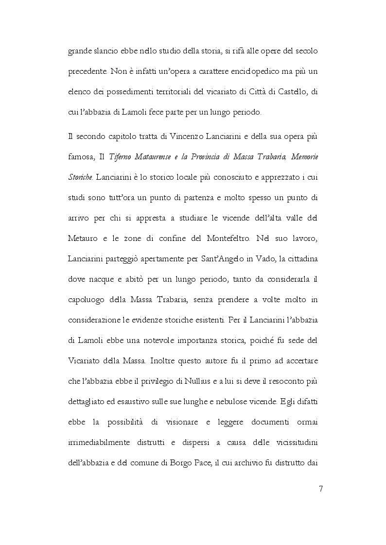 Anteprima della tesi: La Storiografia sulla Massa Trabaria con particolare riferimento dell'Abbazia Benedettina di San Michele Arcangelo di Lamoli, Pagina 4