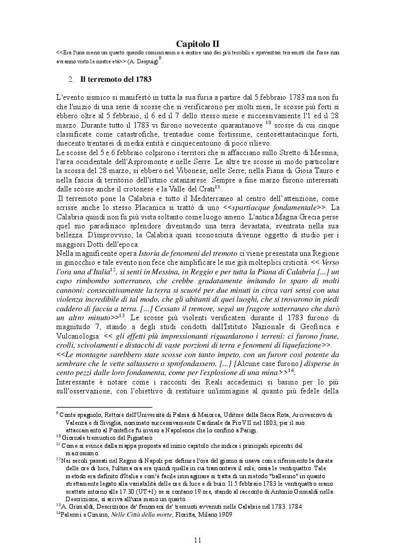 Estratto dalla tesi: Il terremoto in Calabria del 1783. Dalla Catastrofe alla ricostruzione